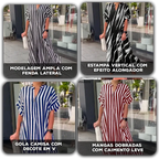 Vestido Olívia Moderna™ com Gola Camisa e Estampa Vertical / Charme Urbano com Leveza e Sofisticação!