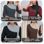 Blusa Cristina™ com Estampa Curva Bicolor e Tecido Térmico / Visual Impecável com Aconchego!