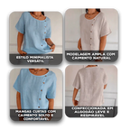 Blusa Amora™ em Algodão Leve com Botões Laterais / Toque Natural, Caimento Solto e Estilo Sem Esforço!