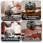 Bule CristalTea Modern Lar™ em Vidro Termorresistente com Alça de Madeira / Um Convite ao Conforto e Estilo no Seu Chá