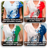 [COMPRE 1 E LEVE 2] Blusinha Lysandra™ com Gola Polo Suave e Viscose Acetinada Estampada / Um Toque de Sofisticação para Seus Dias Mais Inspirados!