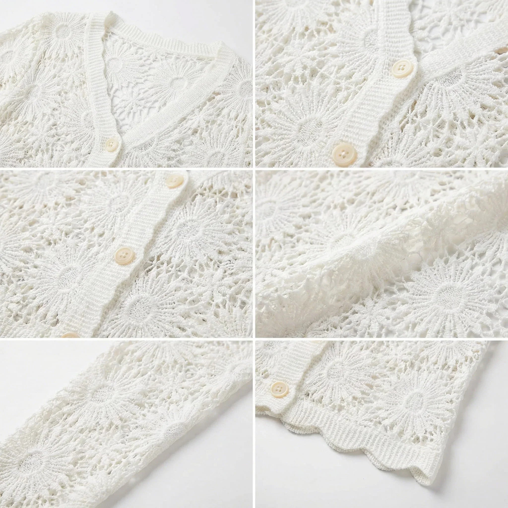 Cardigan Charlotte™ em Crochê Floral com Acabamento Artesanal Refinado