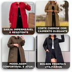 Casaco Maelis™ em Sarja Impermeável com Corte Chemise e Bolsos Frontais / Para Mulheres que Valorizam o Essencial com Estilo