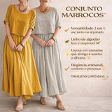 Conjunto Marrocos™ em Linho de Algodão com Camadas de Estilo / Duas Peças, Um Charme que Rompe Fronteiras!