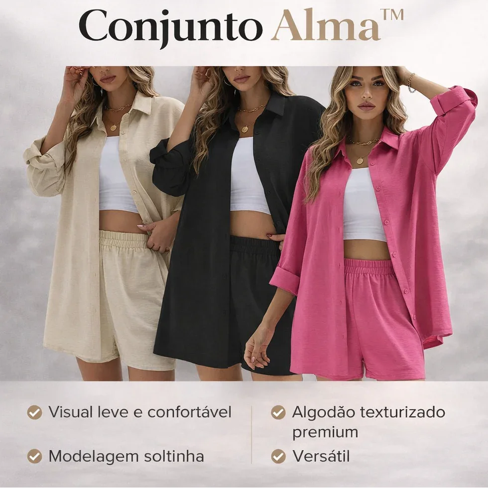 Conjunto Alma™ com Camisa e Shorts em Algodão Texturizado