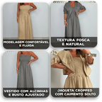 Conjunto Anelise™ com Jaqueta Cropped e Vestido Minimalista / O Básico bem Feito que Exala Bom Gosto!
