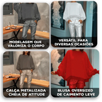 Conjunto Eclipse™ Blusa Oversized e Calça Metalizada / Estilo Urbano com Toque de Glamour!