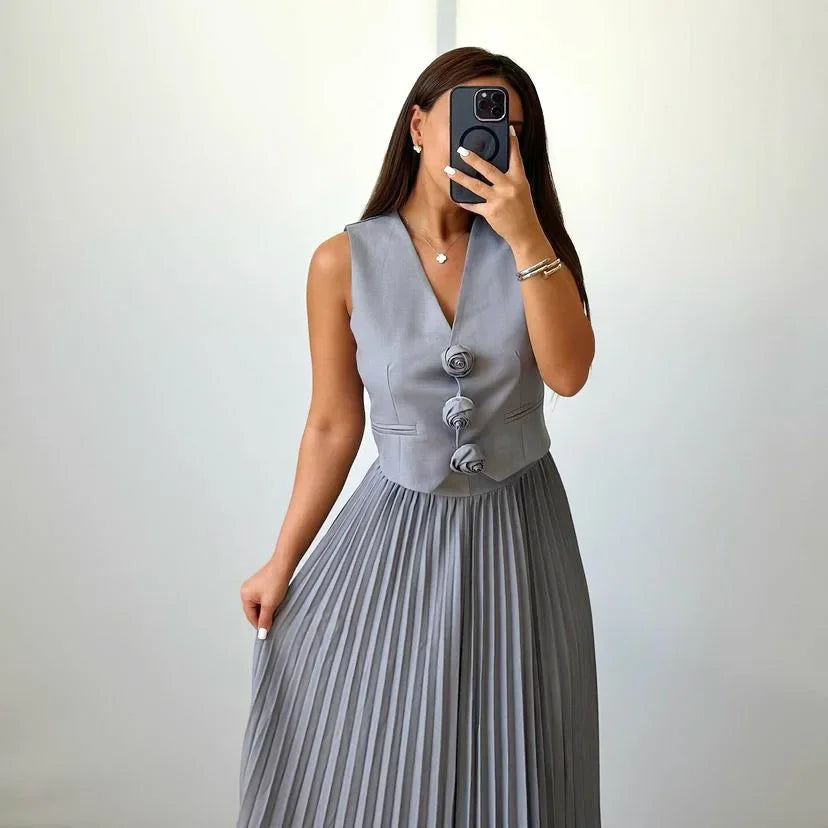 Conjunto Annabeth™ em Alfaiataria Suave com Detalhes Florais / Leveza e Sofisticação para Todos os Momentos