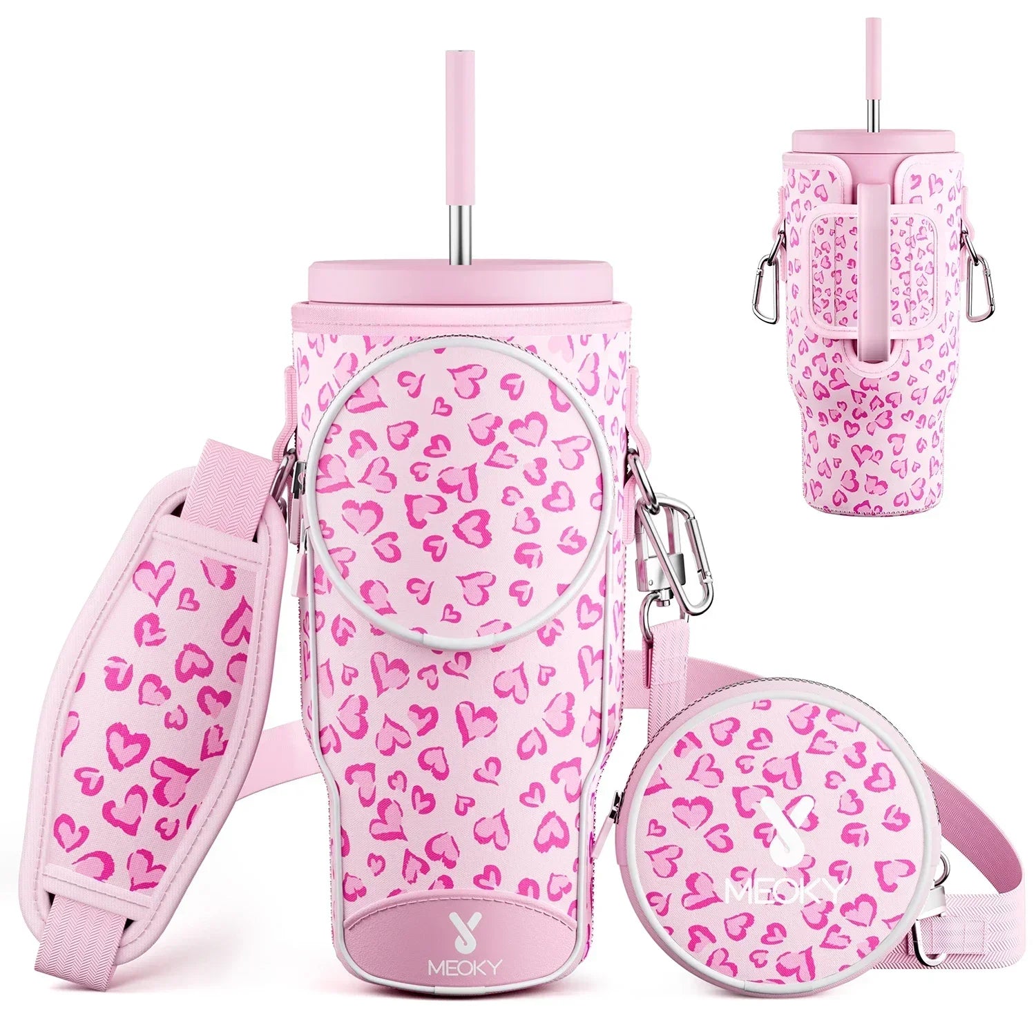 AmoraCup™ – Bolsa Térmica para Copo com Alça Ajustável e Bolso Extra / Leve Seu Estilo e Hidratação Sempre com Você!