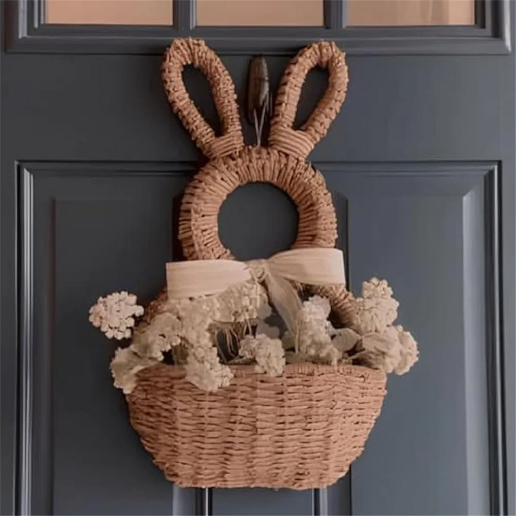 Cesta De Porta em Formato de Coelho em Fibra Natural / Beleza Artesanal em Formato de Coelho