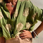 Camisa Palace™ em Algodão com Estampas Barrocas Bordadas em Dourado / A Sofisticação da Moda Europeia no Seu Estilo!
