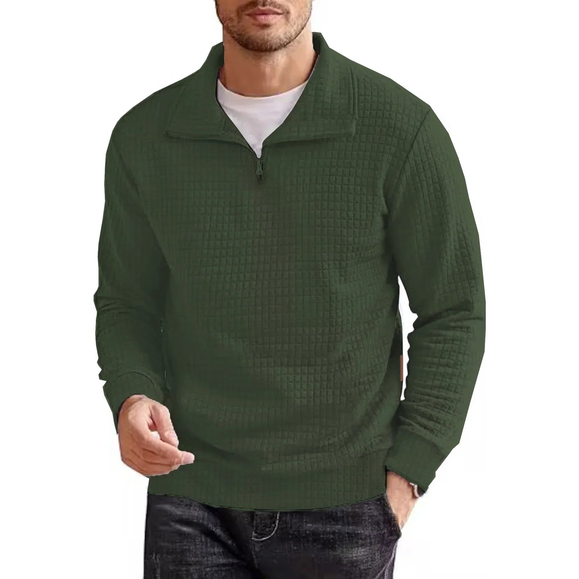Blusa Masculina Carter™ em Tecido Texturizado com Zíper Parcial / Elegância Casual com Conforto Premium!