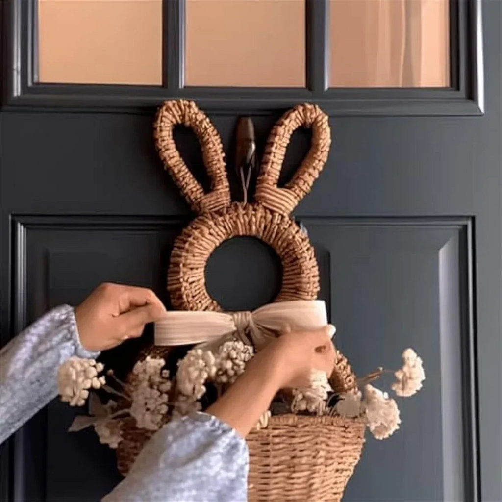Cesta De Porta em Formato de Coelho em Fibra Natural / Beleza Artesanal em Formato de Coelho