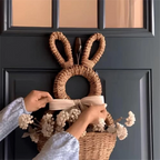 Cesta De Porta em Formato de Coelho em Fibra Natural / Beleza Artesanal em Formato de Coelho