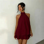 Vestido Serenya™ com Amarração Halter e Leveza Natural