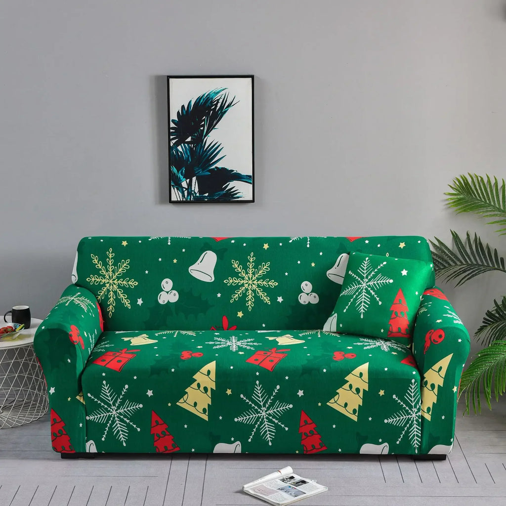 Capa de Sofá Natalina Modern Lar™ em Spandex de Alta Elasticidade / Decoração Instantânea que o seu Natal Merece! + Fronha de Brinde