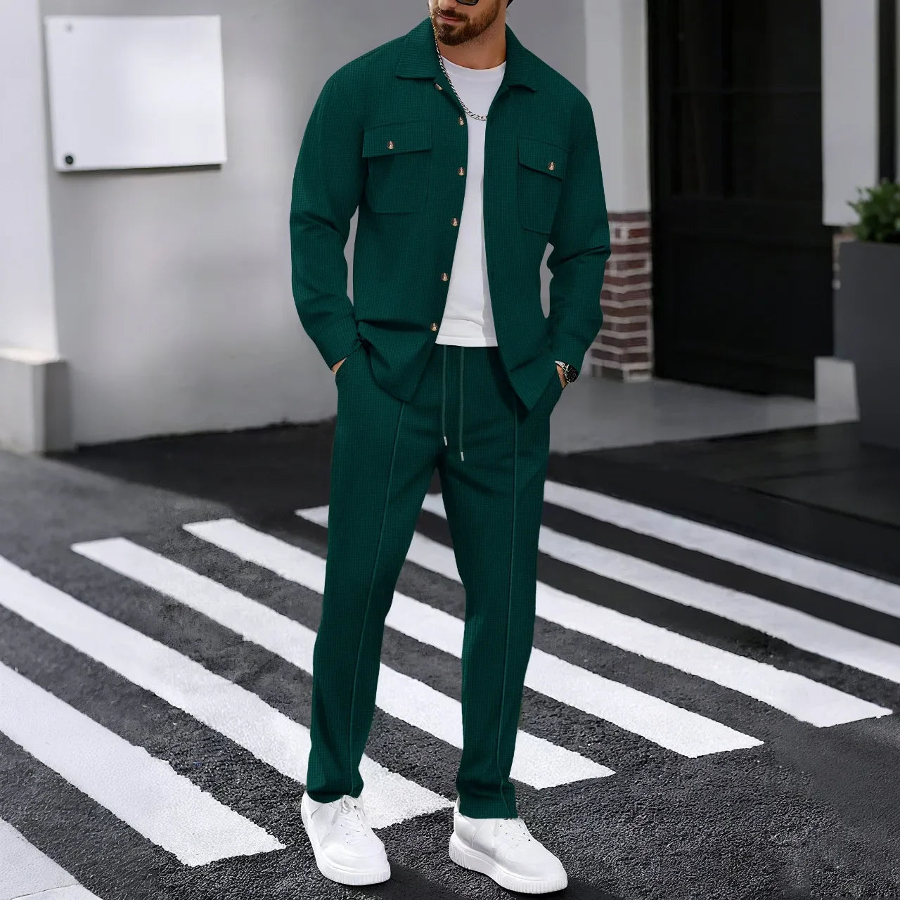 Conjunto Erik™ em Malha Texturizada Premium com Camisa Abotoada