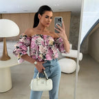 Blusa Florenze™  Ombro a Ombro com Design Floral Elegante