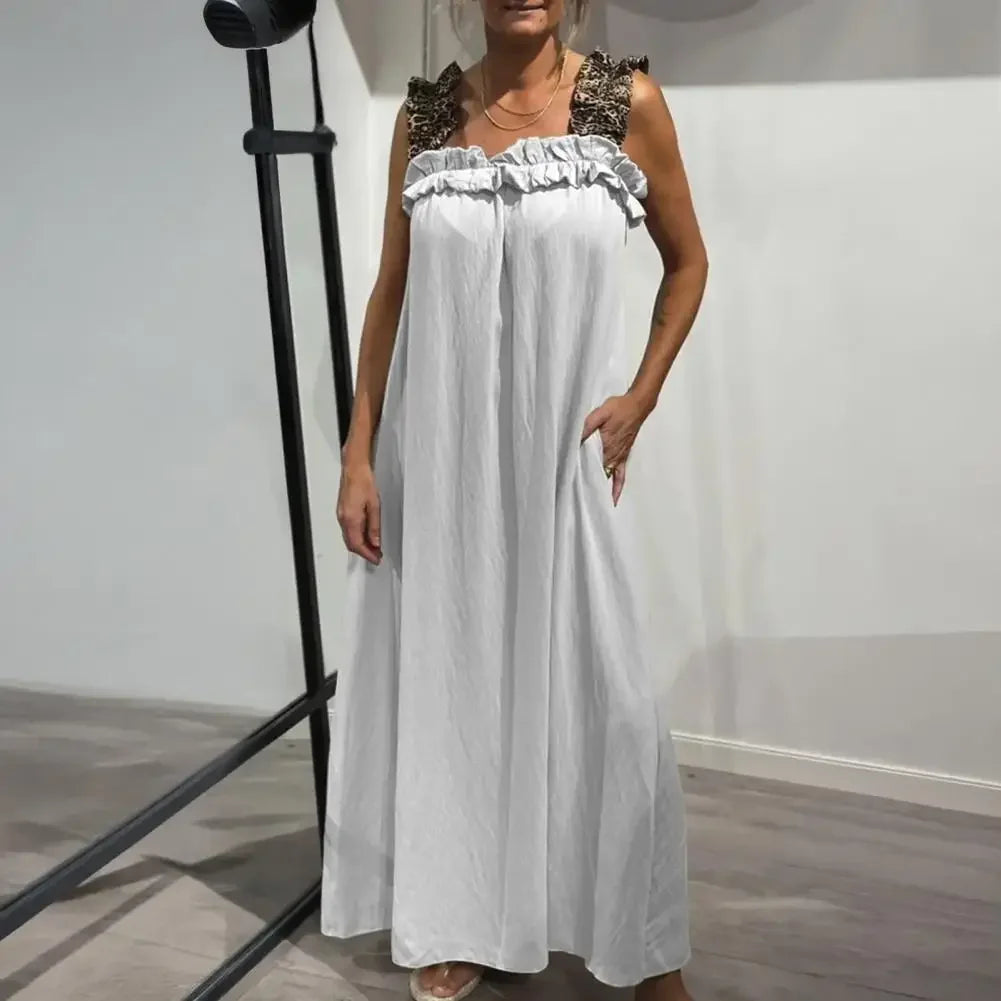 Vestido Longo Nápoles™ em Viscose Leve com Alças Onça e Caimento Solto
