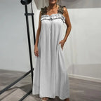 Vestido Longo Nápoles™ em Viscose Leve com Alças Onça e Caimento Solto
