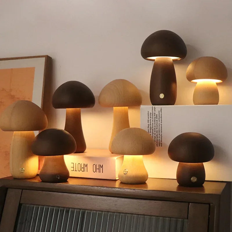 Luminária Cogumelo Modern Lar™ em Madeira Natural / Luz Aconchegante e Estilo Sofisticado para Seu Ambiente!