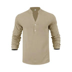 Camisa Orvian™ em Linho Premium com Gola Henley minimalista