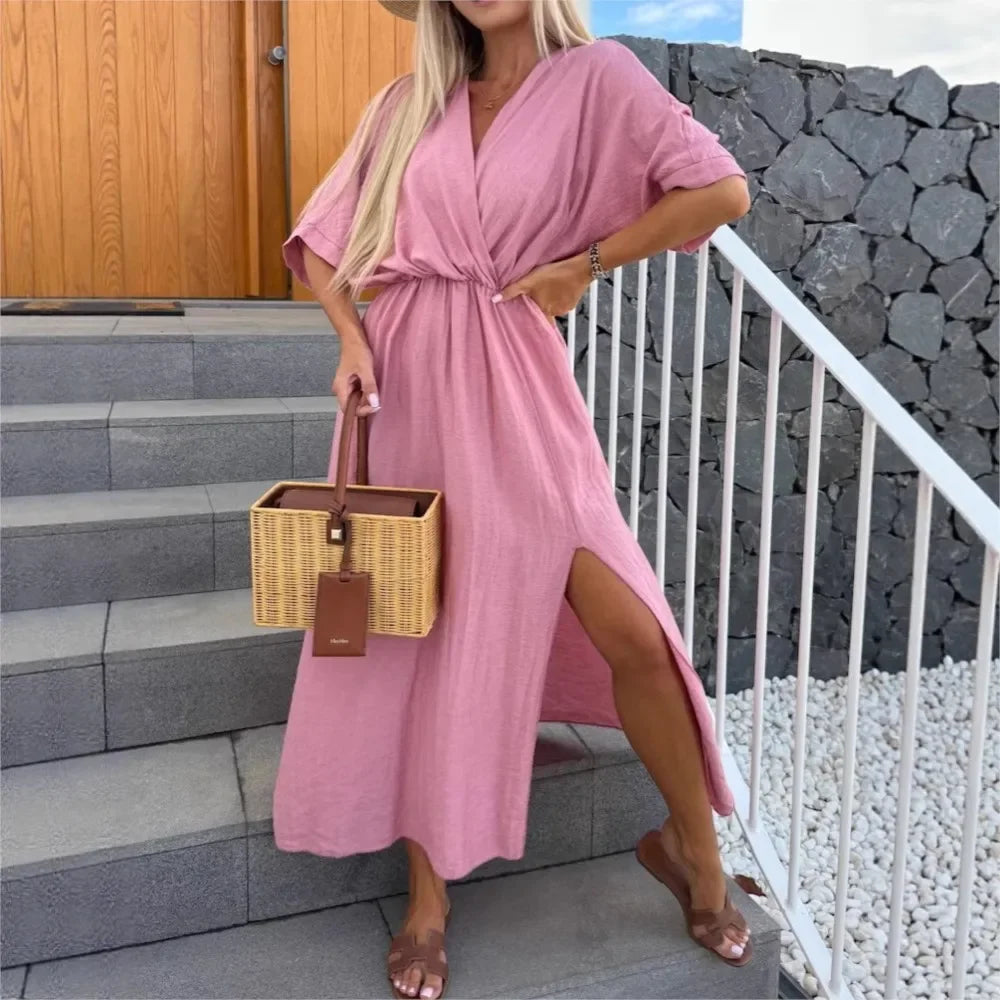 Vestido Fiore™ em Viscose Arejada com Decote Transpassado / A Feminilidade Livre que Combina com Qualquer Ocasião!