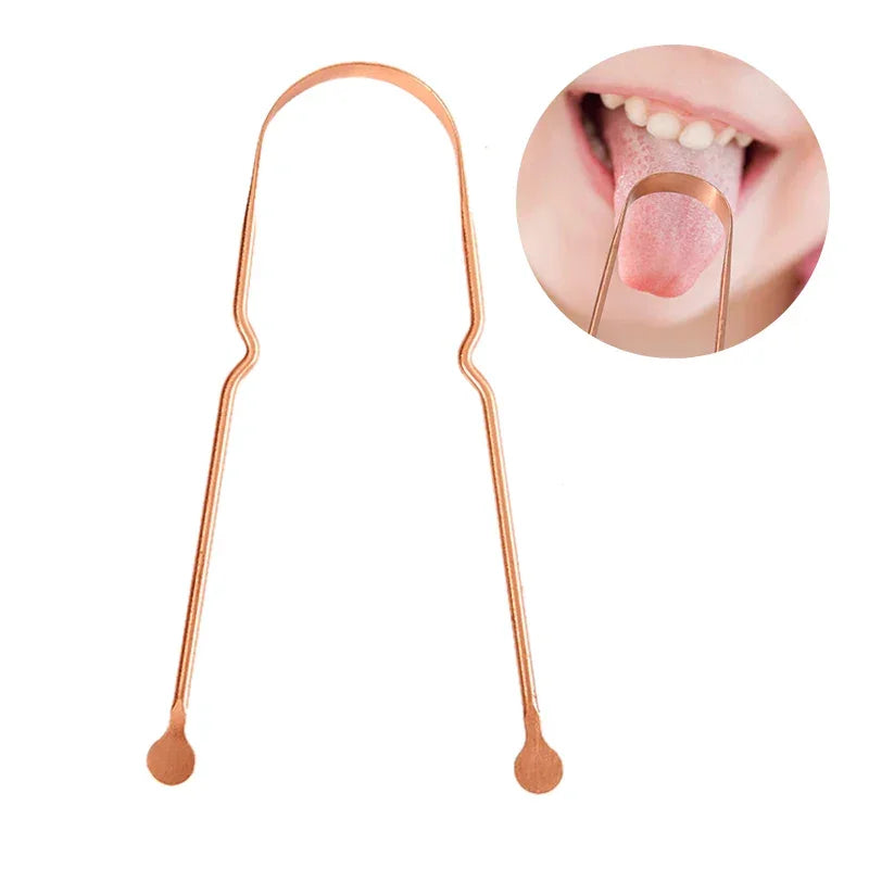 (Promoção: Compre 1, Leve 4) Raspador de Língua em Cobre Antibacteriano / Hálito Fresco e Higiene Oral Profunda em Segundos!