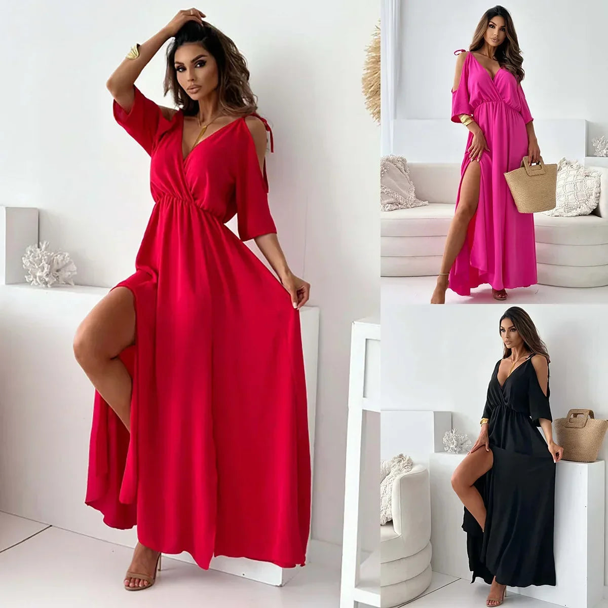Vestido Sahara™ em Viscose Fluida com Ombros Vazados / Sensualidade, Mistério, Calor e Estilo Atemporal!