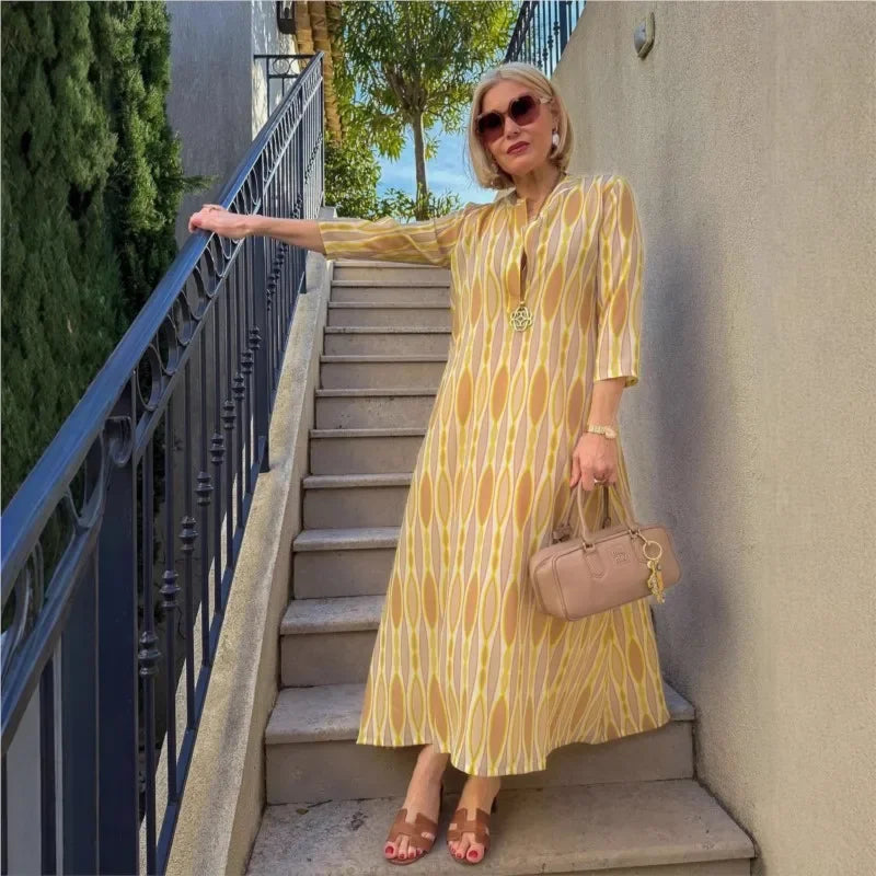 Vestido Soleil Class™ em Viscose Premium com Estampa Mediterrânea