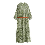 Vestido Capri Mediterrâneo™ com Estampa Exclusiva e Cinto Marrom / Um Charme Europeu com Toque Brasileiro!