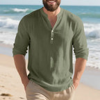 Camisa Orvian™ em Linho Premium com Gola Henley minimalista