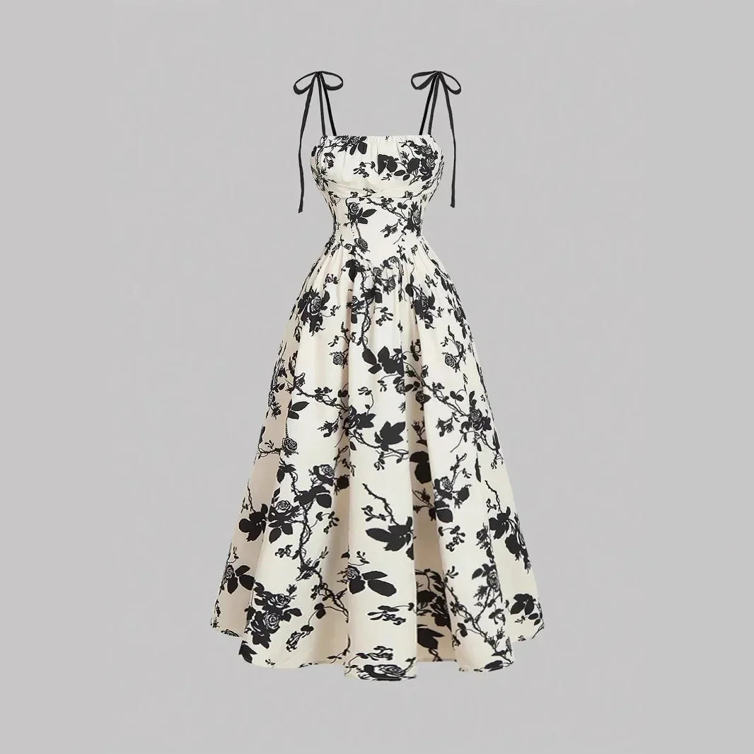 Vestido Violetta™ com Estampa Floral e Saia Ampla Confortável / Sofisticação Atemporal e Liberdade para Mulheres de Reais!