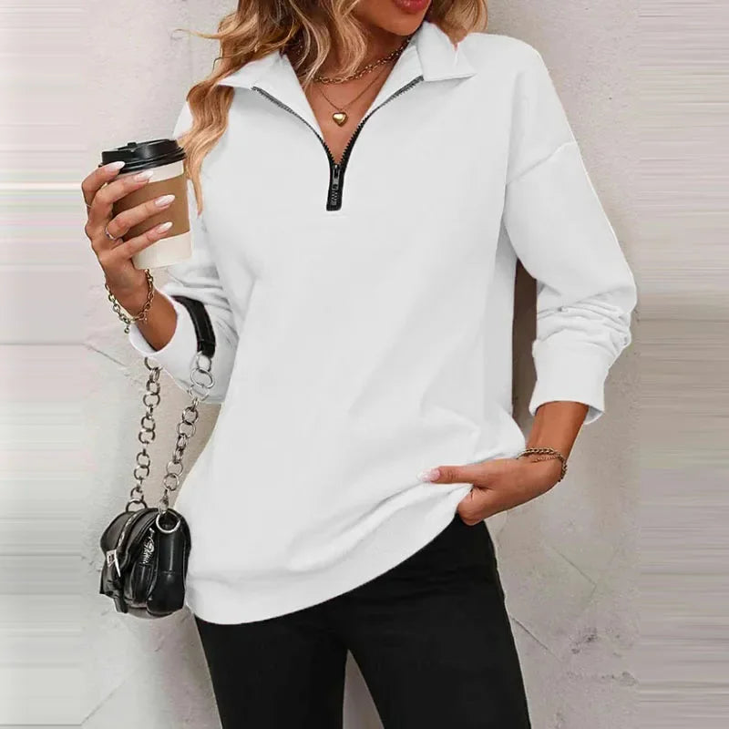 Blusa Olivia™ em Moletom Premium com Gola Alta e Zíper Frontal  / A Peça-Coringa que Vai com Tudo!