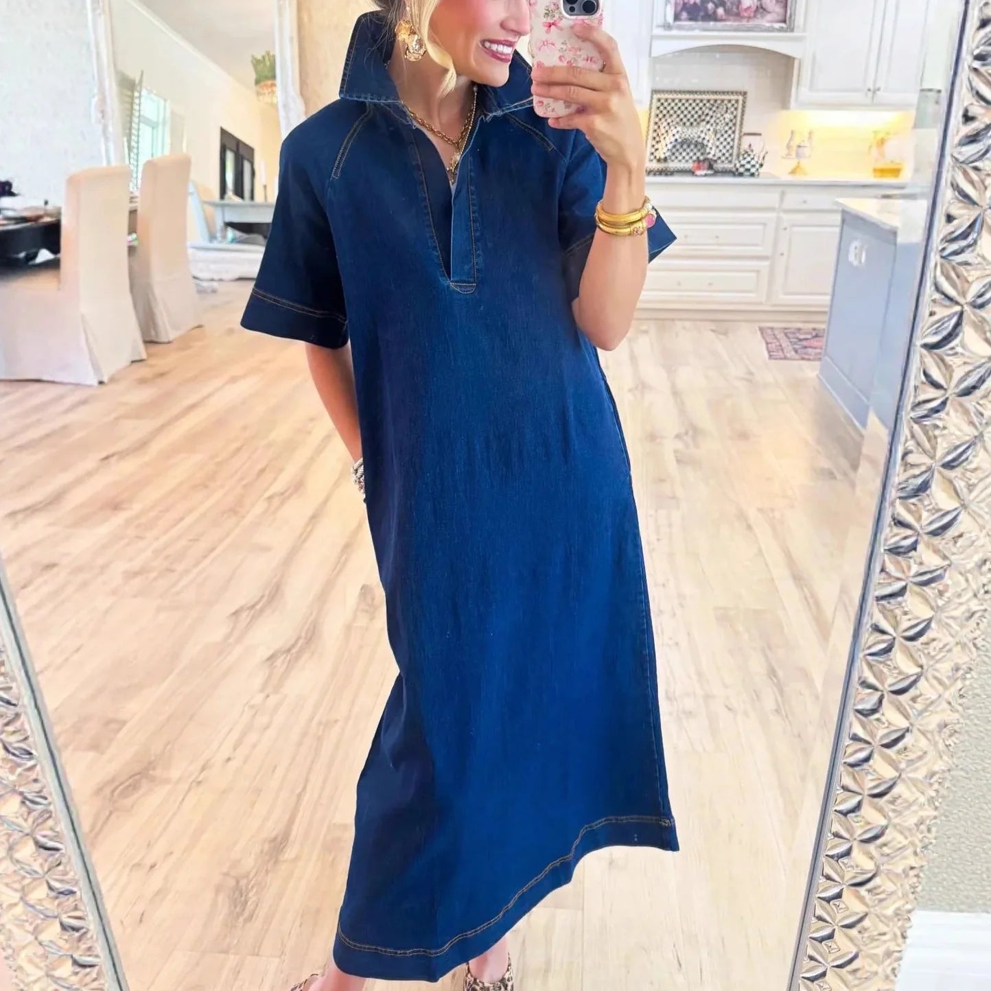 Vestido Jeans Nyra™ com Design Clean e Caimento Leve