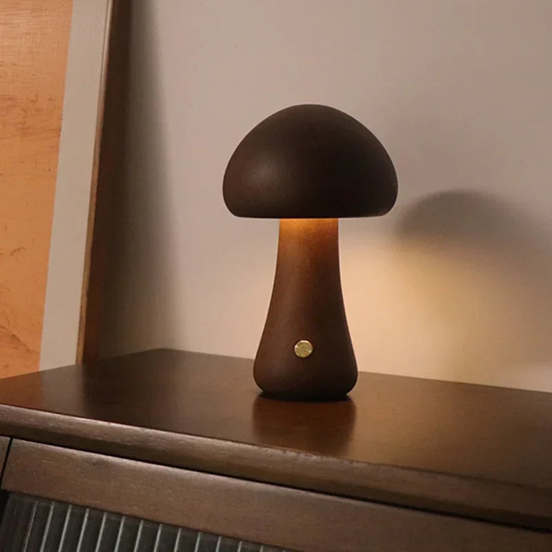 Luminária Cogumelo Modern Lar™ em Madeira Natural / Luz Aconchegante e Estilo Sofisticado para Seu Ambiente!