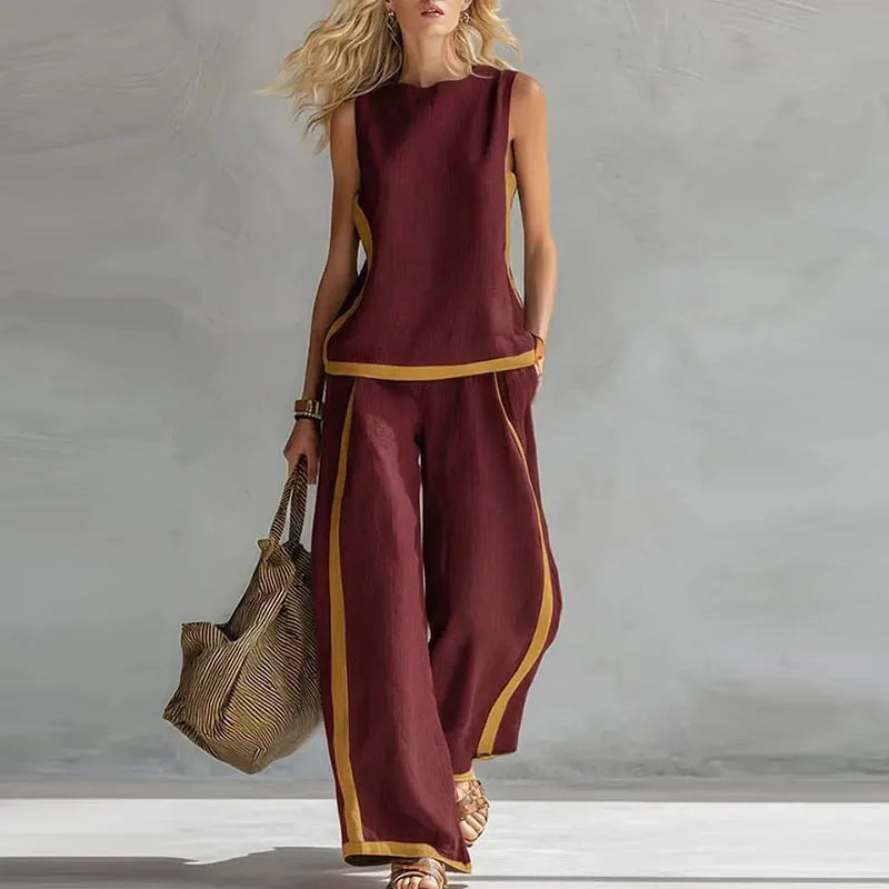 Conjunto Lissara™ com Blusa Minimalista e Pantalona com Linhas Alongadoras