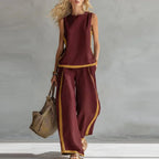 Conjunto Lissara™ com Blusa Minimalista e Pantalona com Linhas Alongadoras