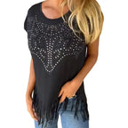 [COMPRE 1 E LEVE 2] Blusa Daisy™ em Popelina Leve com Detalhes de Strass e Franjas / Um Toque Country Moderno para o Seu Estilo!