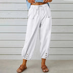 Calça Kobe™ em Linho de Algodão com Bolsos Frontais e Cordão Ajustável