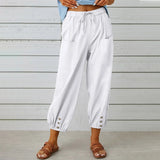 Calça Kobe™ em Linho de Algodão com Bolsos Frontais e Cordão Ajustável