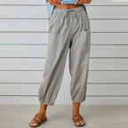 Calça Kobe™ em Linho de Algodão com Bolsos Frontais e Cordão Ajustável
