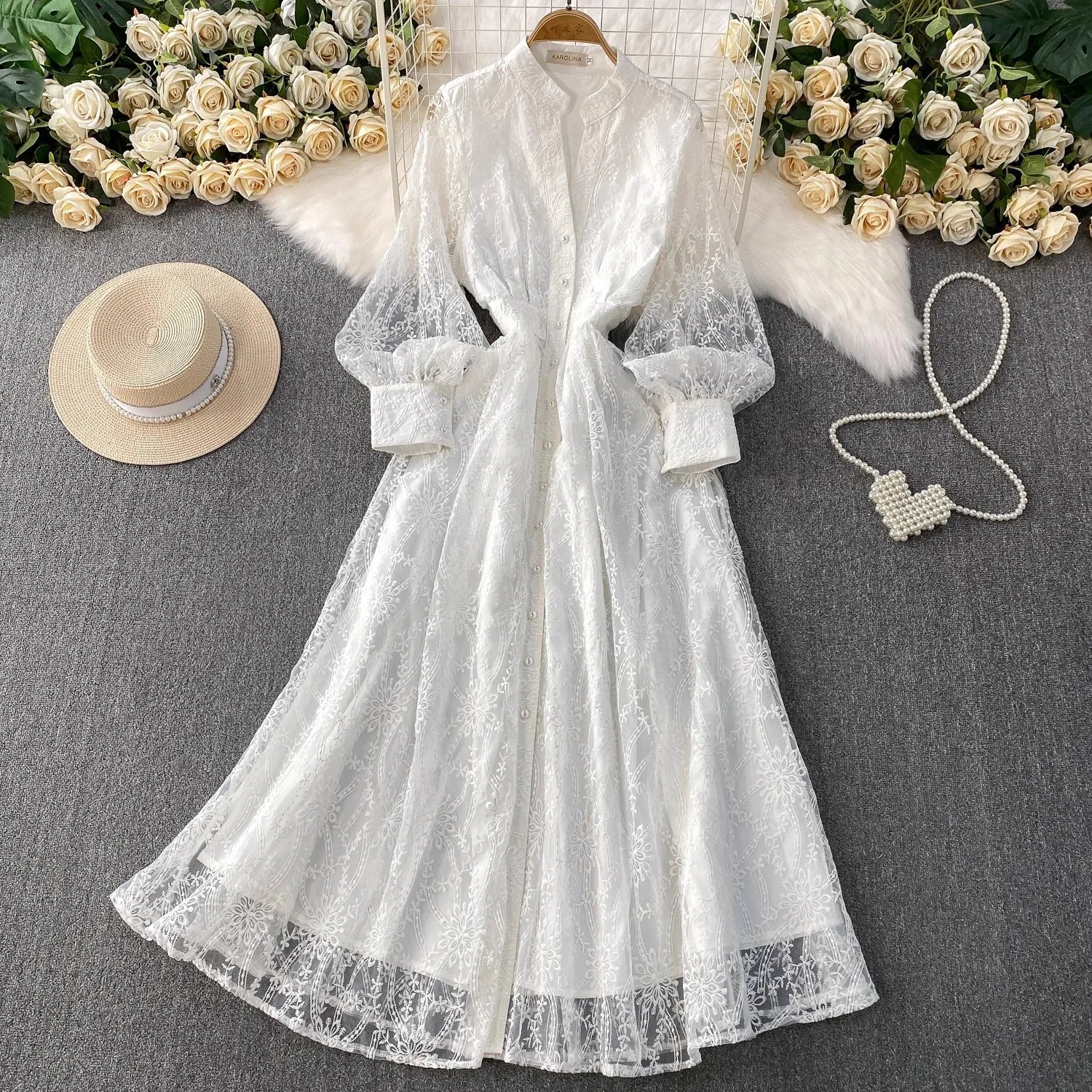 Vestido Imperial™ Rendado com Mangas Bufantes