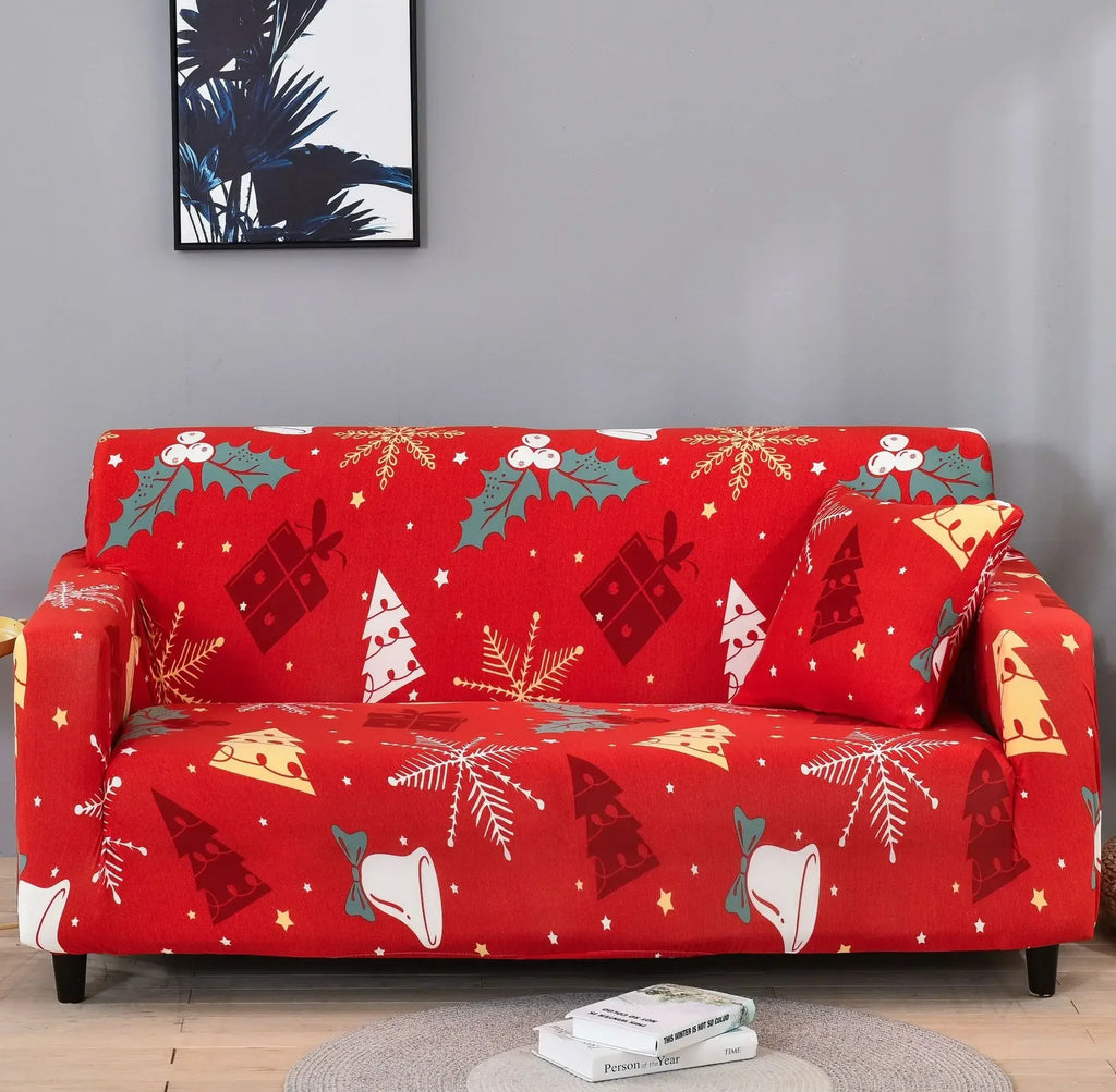 Capa de Sofá Natalina Modern Lar™ em Spandex de Alta Elasticidade / Decoração Instantânea que o seu Natal Merece! + Fronha de Brinde