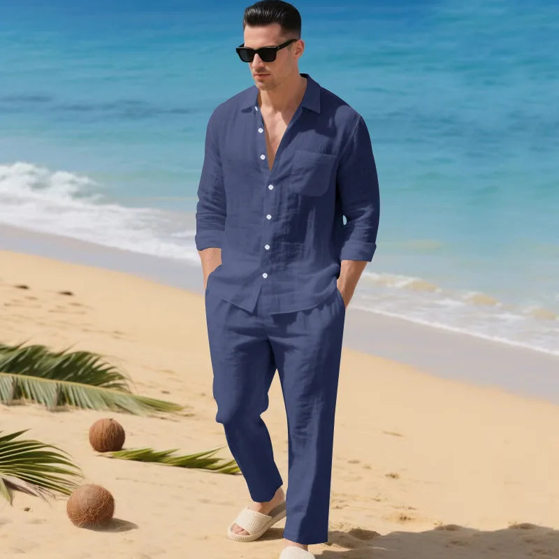 Conjunto Luca™ em Linho de Algodão com Camisa de Botões