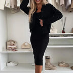 Conjunto Harper™ com vestido midi e casaco casual / Estilo leve e sensualidade natural para dias de Liberdade!