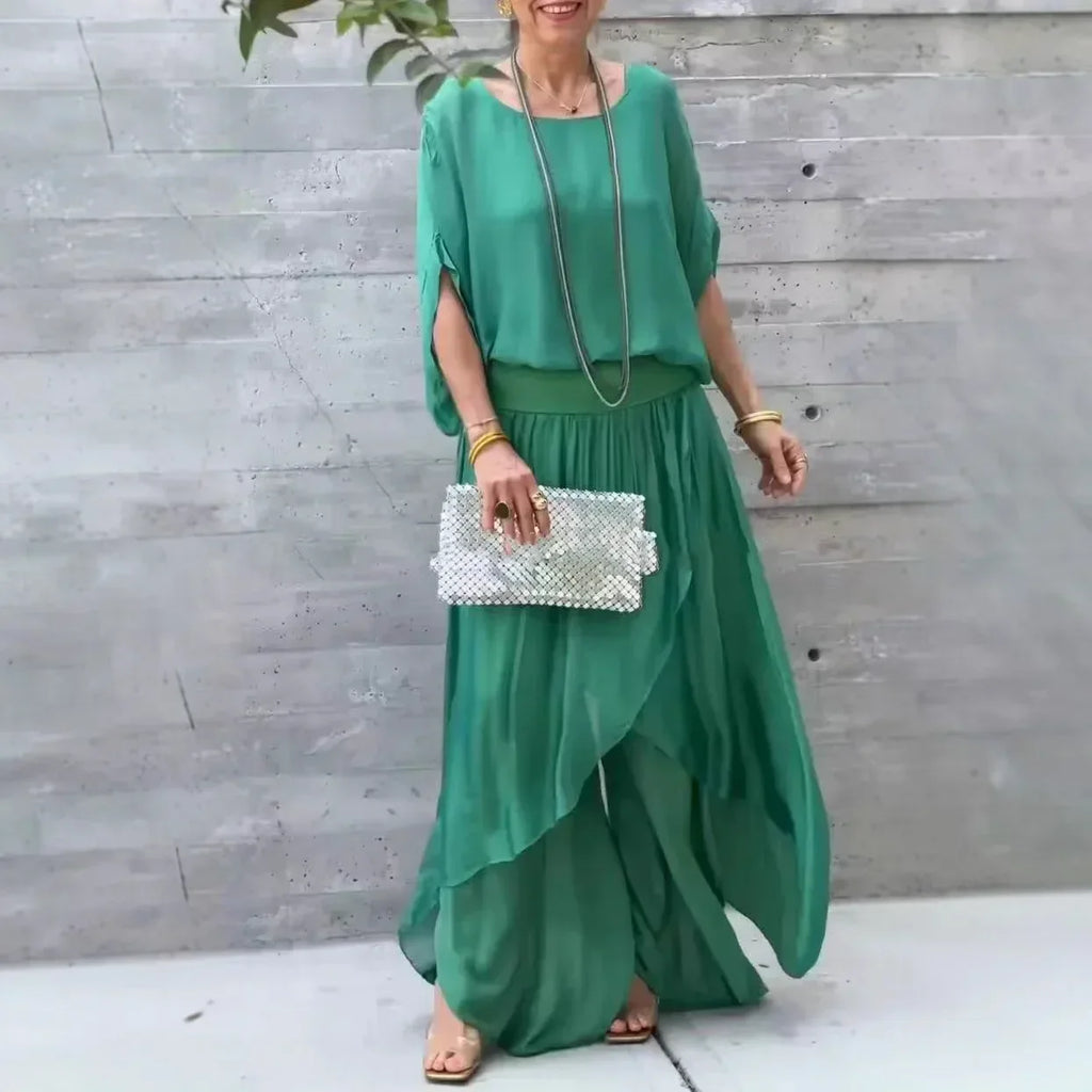 Conjunto Zafira™ em Viscose com Camadas Soltas e Cintura Confortável / Conforto Chic que Te Acompanha Onde For