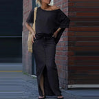 Conjunto Capri Bleu™ com Blusa Assimétrica  e Saia em Jeans Leve