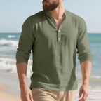 Camisa Orvian™ em Linho Premium com Gola Henley minimalista