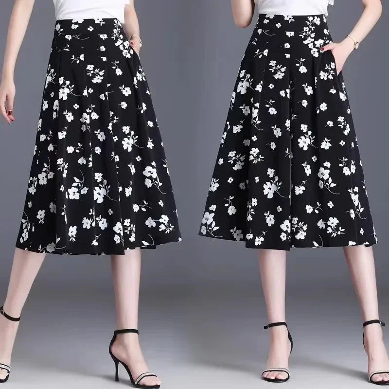 [COMPRE 1 E LEVE 2] Calça-Saia Olivia™ Midi Floral com Cintura Alta / Toque de Feminilidade e Frescor que Valoriza Você em Qualquer Ocasião!
